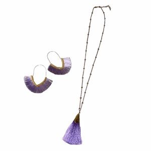 Purple and Gold Tassel Necklace - Earring Set